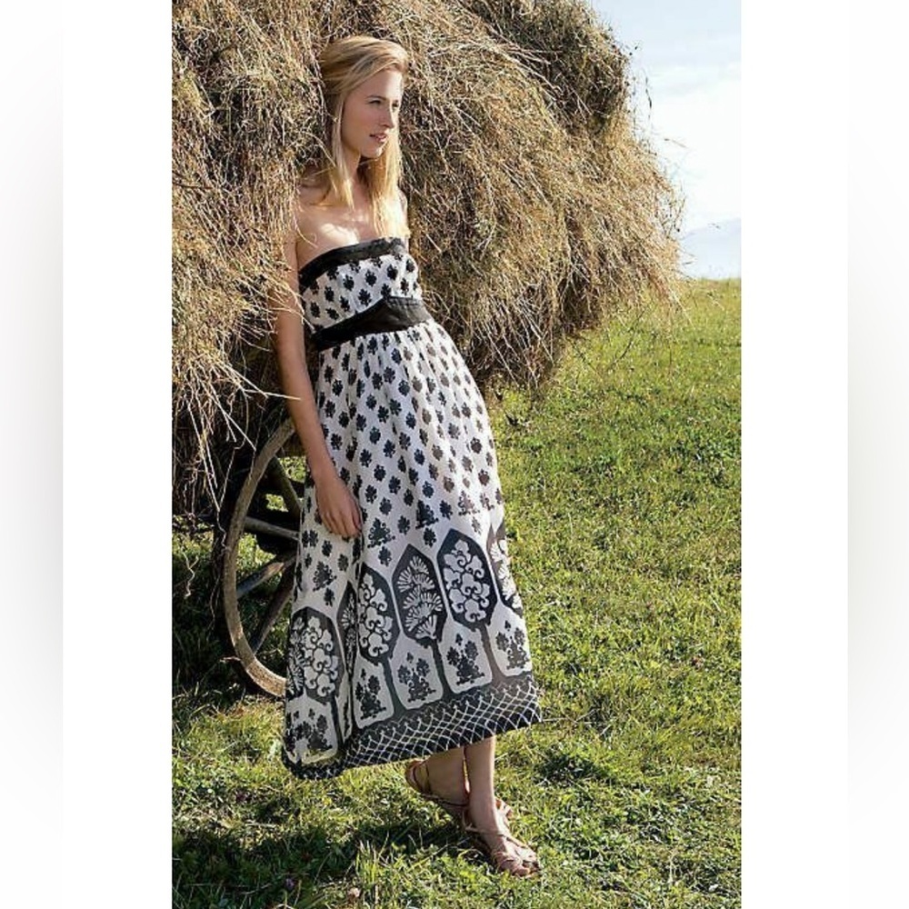 Maeve | Women's White Off The Shoulder Floral Strapless Knee Length Dress Size 6